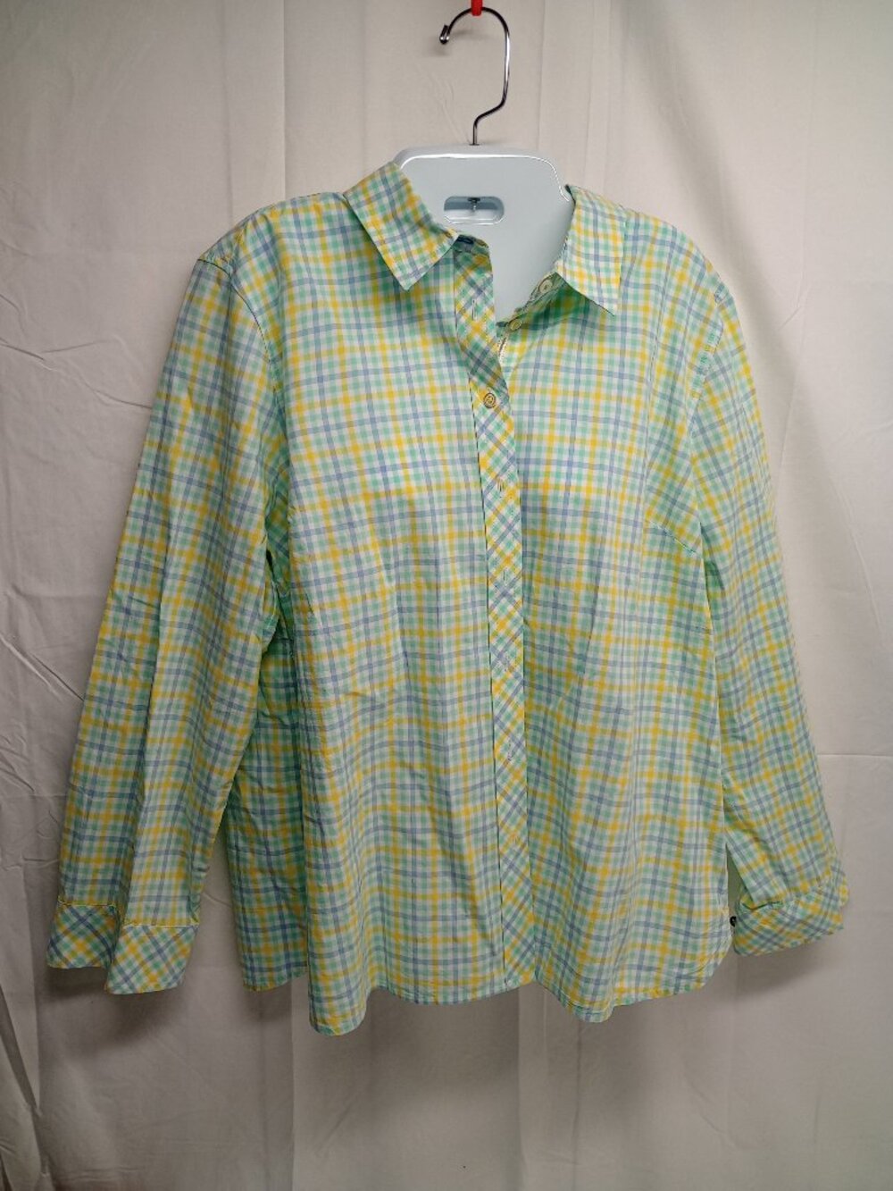 Talbots Petite XL Plaid Cotton Long Sleeve Shirt EUC